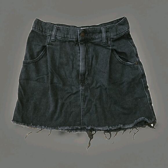 Free People Faded Black Denim Cut Off Button Fly Brea Skirt 28 - Picture 1 of 4